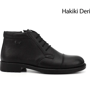 Hakiki Deri Yuvarlak Burun Kauçuk Taban Bağcıklı Fermuarlı Günlük Erkek Bot 01223