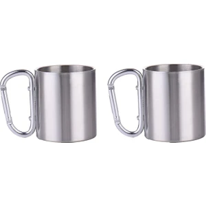 2 li Karamina 180 ml. Çift Kat Çelik Kamp Bardağı Fincanı cin230