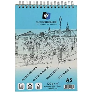Alex Schoeller Eskiz Defteri A5 120 Gr Spiralli 40 Yaprak 14,8x21 cm Mavi Kapaklı