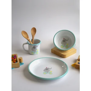 Emaye Üçlü Çocuk Yemek Set - Fil Desen