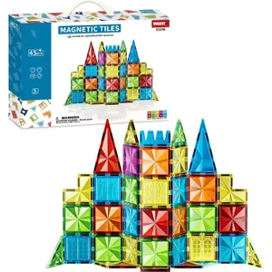Manyetik Tiles Renkli 45 Parça Manyetik Yapı Magnetic Bloklar