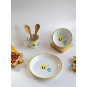 Emaye Üçlü Çocuk Yemek Set - Arı Desen