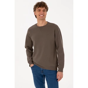 U.S. Polo Assn. Erkek Comfort Fit Bisiklet Yaka Şardonlu Vizon Basic Sweatshirt 50313757-VR052