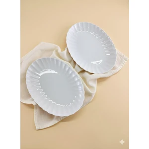 Kütahya Porselen Midye Model Bone Luz Form 24 cm Kayık Tabak 2 Li