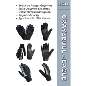 Crayzbull Eagle Gri / Su ve Rüzgar Geçirmez Kışlık Erkek Motosiklet Eldiveni L