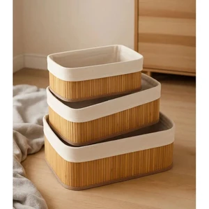 3’lü Dikdörtgen Bambu Sepet Organizer Düzenleyici Saklama Kutusu