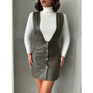 Deri Jile Elbise Haki W24796