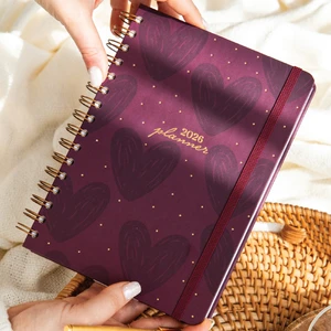 2026 A5 Spiralli Haftalık Ajanda 12 Aylık - Bordo Kalp