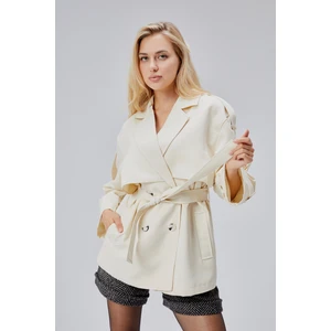 Oversize Ekru Rüzgarlık Detaylı Beli Kuşaklı Trençkot