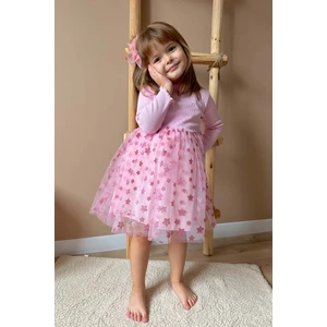 Le Mabelle Pembe Yıldız Baskılı Tül Etekli Kız Çocuk Elbise - Karen