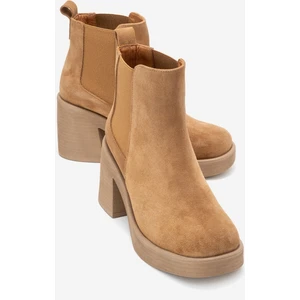 Lysa Taba Süet Lastikli Hakiki Deri Kadın Platform Topuklu Bot