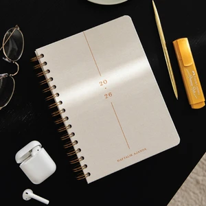 2026 A5 Spiralli Keten Haftalık Ajanda 12 Aylık - Krem