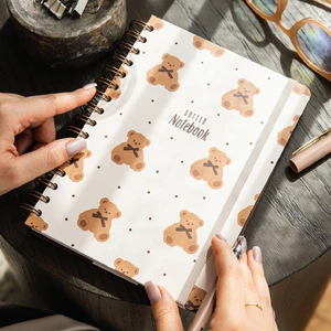 A5 Spiralli Sert Kapak Lastikli Noktalı Not Defteri Ayıcık