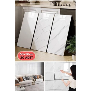 20 Parça Beyaz Seramik Fayans Mermer Duvar Kendinden Yapışkanlı Ev Dekorasyonu Banyo Yalıtım Zemin