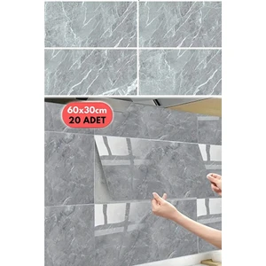 20 Adet 60X30 Gri Modern Su Geçirmez Duvar Çıkartmaları Kendinden Yapışkanlı Fayans Etiket Zemin