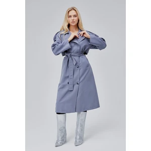 Gri Oversize Astarlı Uzun Trençkot