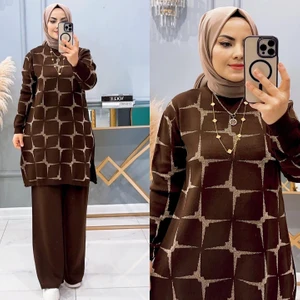 Kaya Butik Takım Yıldız Desenli Simli Triko Pantolonlu Tunik
