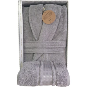 Colourist Şalyaka Bornoz + Baş Havlusu- Xxl Beden- Gümüş Gri