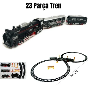 Oyuncak 23 Parça Retro Vagonlu Işıklı Tren Seti 96 cm Ray Uzunluğu 3 Vagonlu 8 Şeklinde Ray Dizilimi 3 Farklı Ray Kombinasyonu
