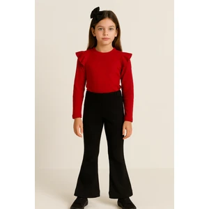 Özge Başaran Kız Çocuk 3’lü Takım Kırmızı Badi, Siyah Ispanyol Tayt ve Bandana – Günlük Şık Kombin