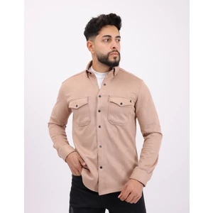 Likralı Scuba Süet Kumaş Uzun Kollu Modern Erkek Gömlek