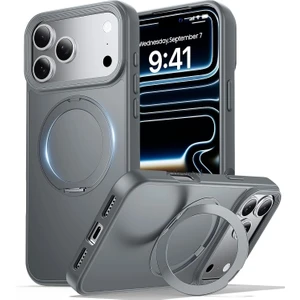 M.TK Moveteck Apple iPhone 17 Pro Kılıf Magsafe Halkalı 360 Dönebilen Yüzüklü Standlı Armour Mat Mıknatıslı Kapak