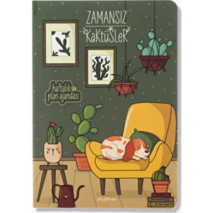Melek Kaktüs Zamansız Opuntia Defter 15x21,5 cm Yeşil Renkli Desenli