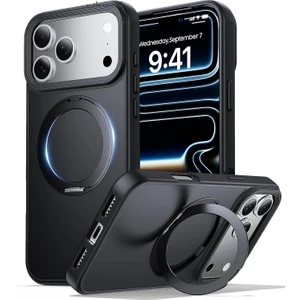 M.TK Moveteck Apple iPhone 17 Pro Max Kılıf Magsafe Halkalı 360 Dönebilen Yüzüklü Standlı Armour Mat Mıknatıslı Kapak