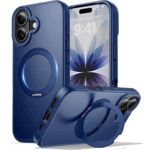 M.TK Moveteck Apple iPhone 17 Kılıf Magsafe Halkalı 360 Dönebilen Yüzüklü Standlı Armour Mat Mıknatıslı Kapak