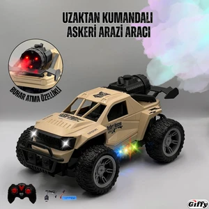 Uzaktan Kumandalı Arazi Askeri Araç Buhar Atan Şarjlı Işıklı Full Fonksiyon Rc Araba Duman Atan Araç