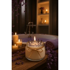 Likya El Yapımı Lavanta Kokulu Mum – %100 Doğal Soya Wax, Dekoratif Cam Kavanoz, Hediyelik & Şık Tasarım