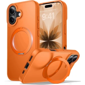 M.TK Moveteck Apple iPhone 17 Kılıf Magsafe Halkalı 360 Dönebilen Yüzüklü Standlı Armour Mat Mıknatıslı Kapak