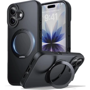 M.TK Moveteck Apple iPhone 17 Kılıf Magsafe Halkalı 360 Dönebilen Yüzüklü Standlı Armour Mat Mıknatıslı Kapak