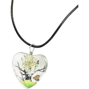 El Yapımı, Kurutulmuş Çiçekli Kalp Tasarım Epoksi Hayat Ağacı Kolye