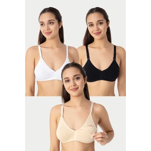 3'lü Renkli Kadın Pamuklu Likralı Esnek Rahat Balensiz Kapsız Hamile Emzirme Sütyeni
