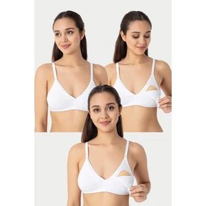 3'lü Beyaz Kadın Pamuklu Likralı Esnek Rahat Balensiz Kapsız Hamile Emzirme Sütyeni