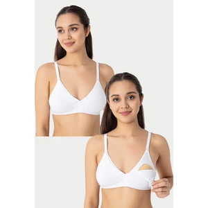 2'li Beyaz Kadın Balensiz Kapsız Emzirme Sütyeni Pamuklu Likralı Esnek Ve Yumuşak Kumaş