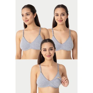 Arma Yıldız 3 Adet Gri Kadın Pamuklu Emzirme Sütyeni Balensiz Hamile Lohusa Esnek Yumuşak Kumaş