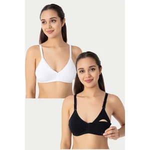 2'li Beyaz - Siyah Kadın Balensiz Kapsız Emzirme Sütyeni Pamuklu Likralı Esnek Ve Yumuşak Kumaş