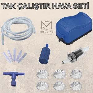 Akvaryum Tak Çalıştır Hava Seti 3mt Hortum-Hava Motoru-5 Ek-1 Vana-1 Hava Taşı-6 Vantuz-1 Çekvalf