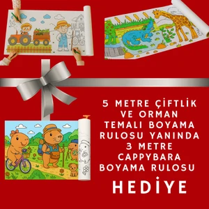 Haydi Dekor  HEDİYELİ Orman ve Çiftlik Hayatı Boyama Rulosu (5 Metre) + Hediye 3 Metre Capybara Boyama Rulosu | Çocuklar Için Dev Boyama Seti