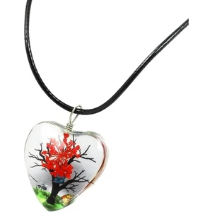 El Yapımı, Kurutulmuş Çiçekli Kalp Tasarım Epoksi Hayat Ağacı Kolye