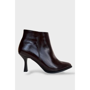 Topuklu Fermuarlı Kadın Bot (8 Cm) Kahverengi