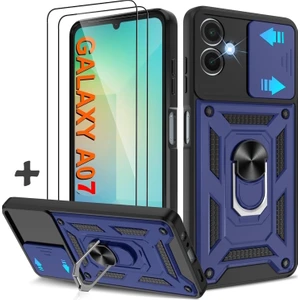 M.TK Moveteck Samsung Galaxy A07 Kılıf Kamera Korumalı Sürgülü Yüzüklü Armor Military Zırh Tank Kapak + 1 Adet 9h Ekran Koruyucu Cam Set