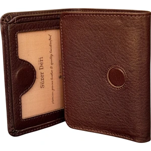 Üçe Katlamalı Model Mıknatıslı Hakiki Deri Erkek Cüzdan - Kahverengi