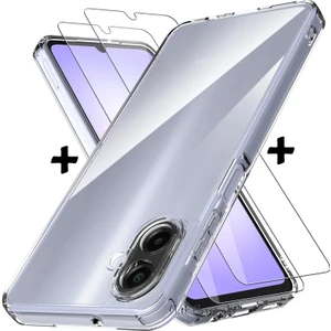 M.TK Moveteck Samsung Galaxy A07 Kılıf Kamera Çıkıntılı Korumalı Yumuşak Şeffaf Silikon + 9h Ekran Koruyucu Cam