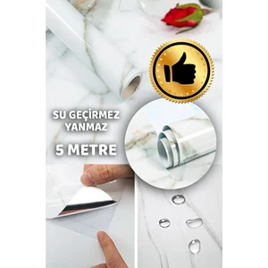 Prestij Folyo Mermer Desenli Beyaz Folyo Kaplama 5 Metre Tezgah Dolap Mutfak Kağıdı Yapışkanlı