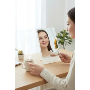 Next Craft Makyaj Aynası, Masa Aynası, Dekoratif Ayna, Taşınabilir, De-Monte, DİKDÖRTGEN Şeffaf Beyaz Pleksi Tasarım,