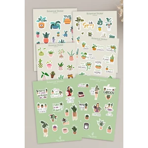 Sticker 6'lı Set - Botanik / Bitki Temalı - 6 Sayfa