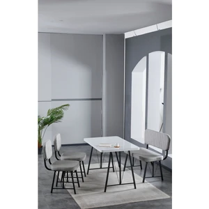 Elfin 70X110 Beyaz Yemek Masası, Yemek Masası Takımı, 2 Sandalye 1 Bench - Gri